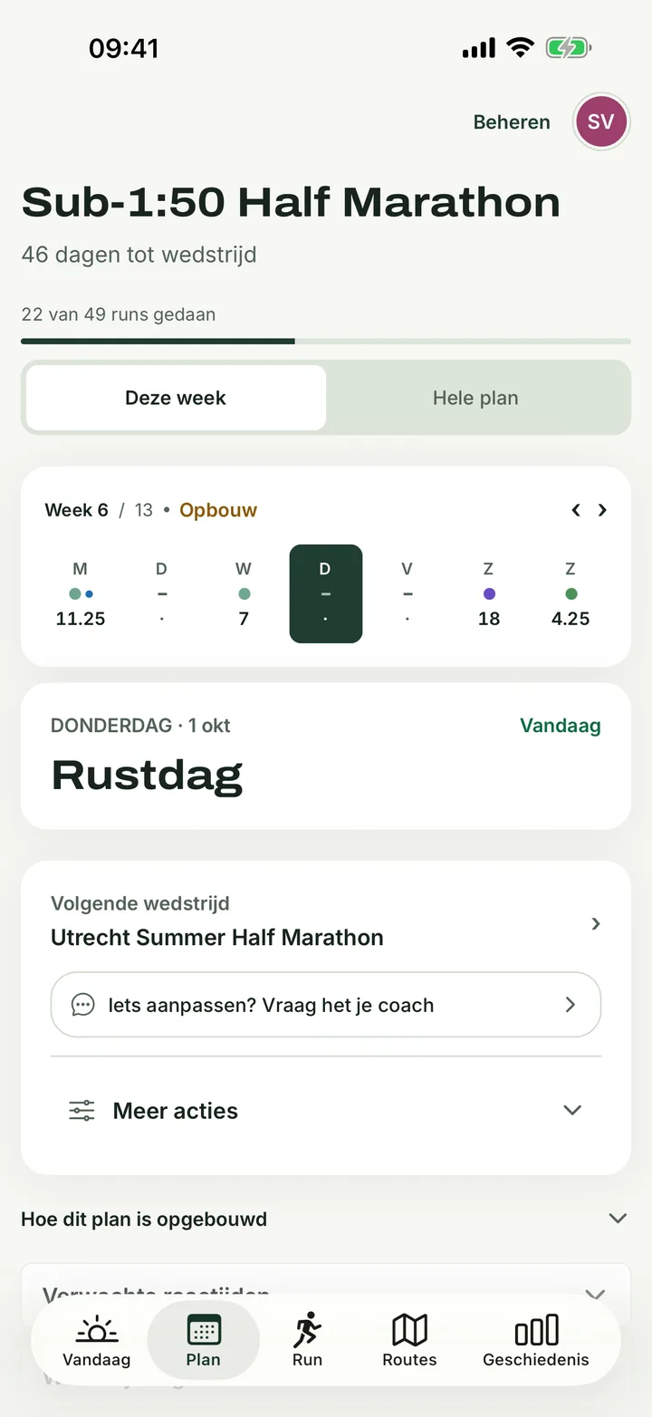 Een trainingsweek in de Runapt-app