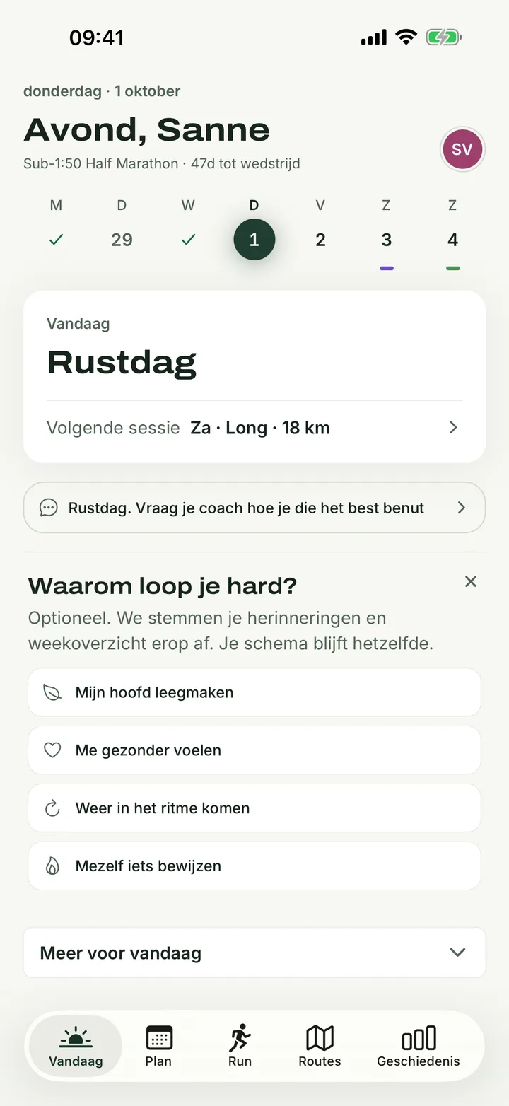 De training van vandaag in de Runapt-app